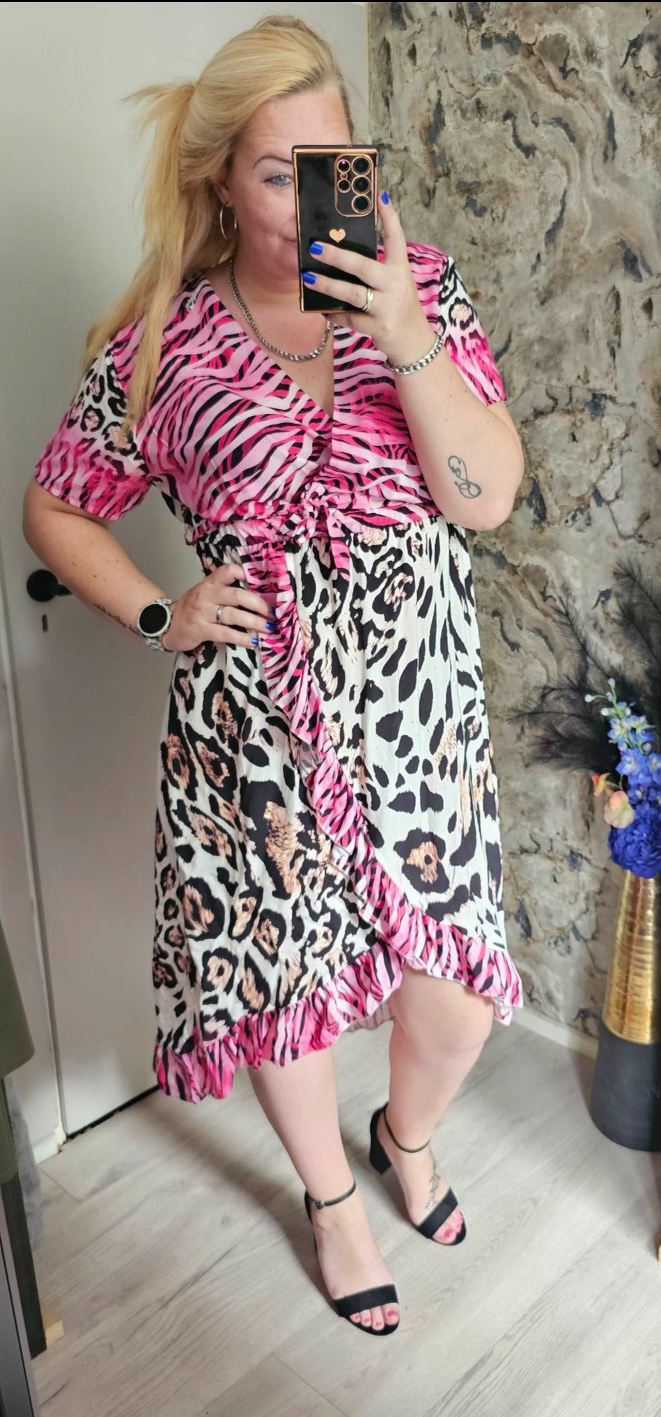 Ruffle leopard dress | roze