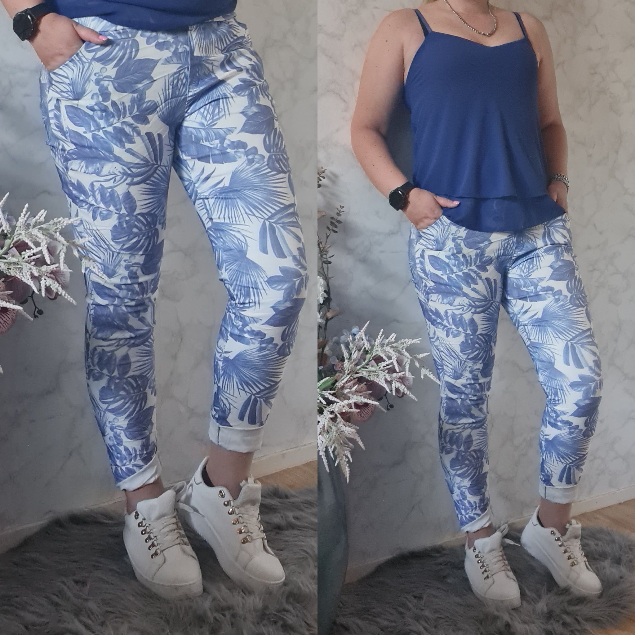 Stretch pants leaves | jeans blue