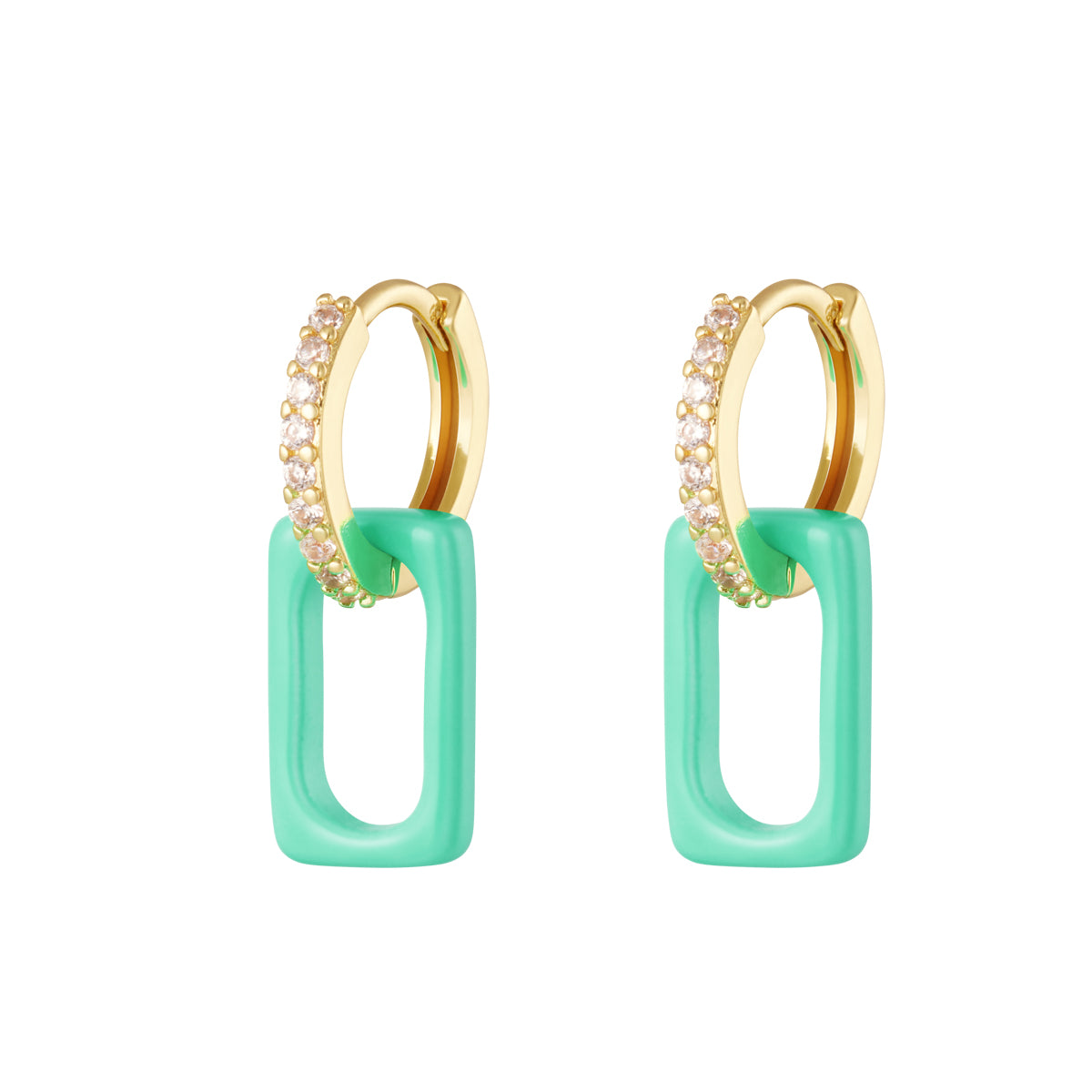 Colorful anchor link earrings square | mint