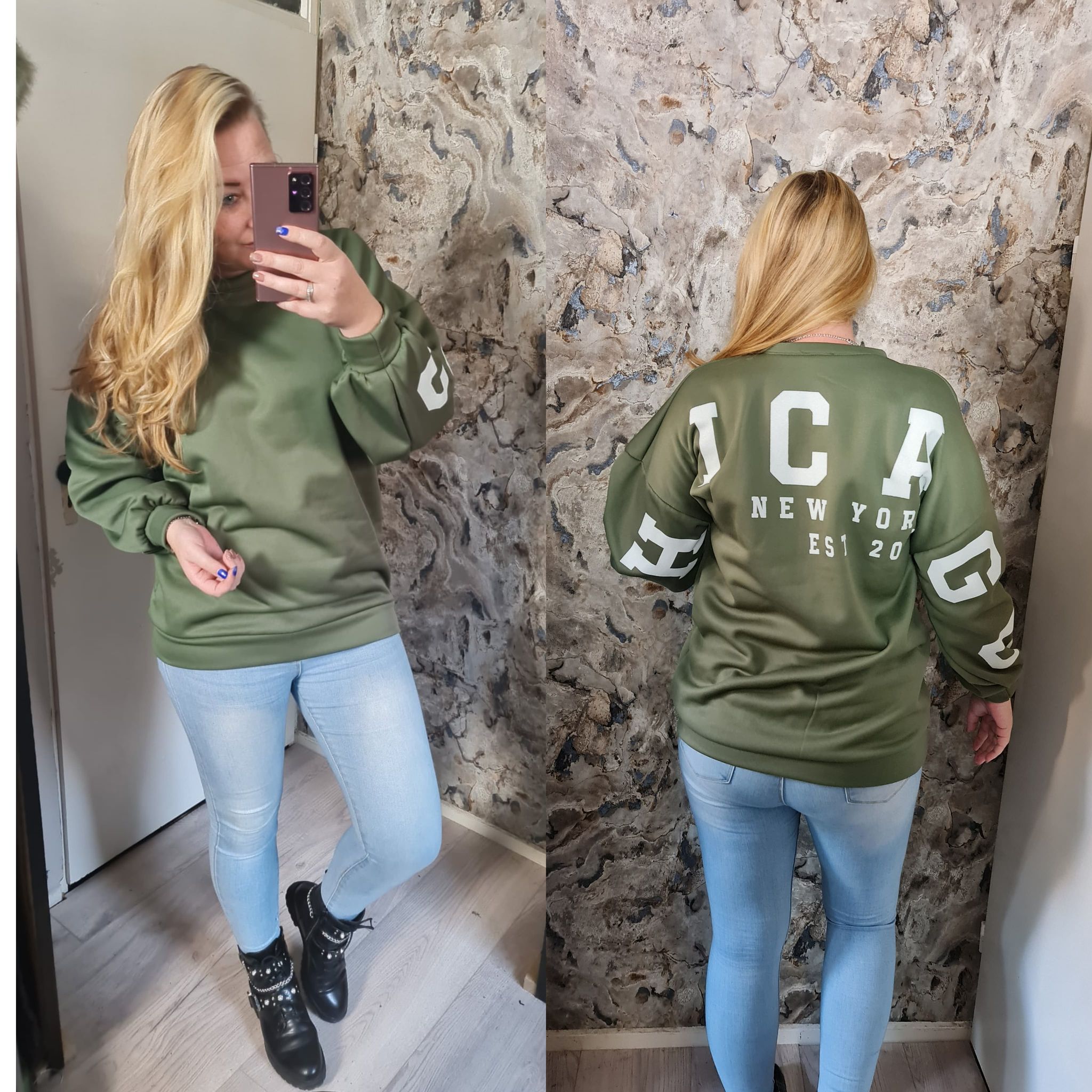 Sweater text back | army green