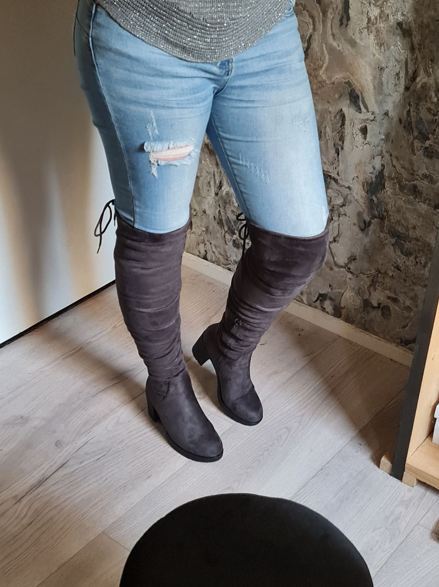 Over Knee Boot Heel | Gray