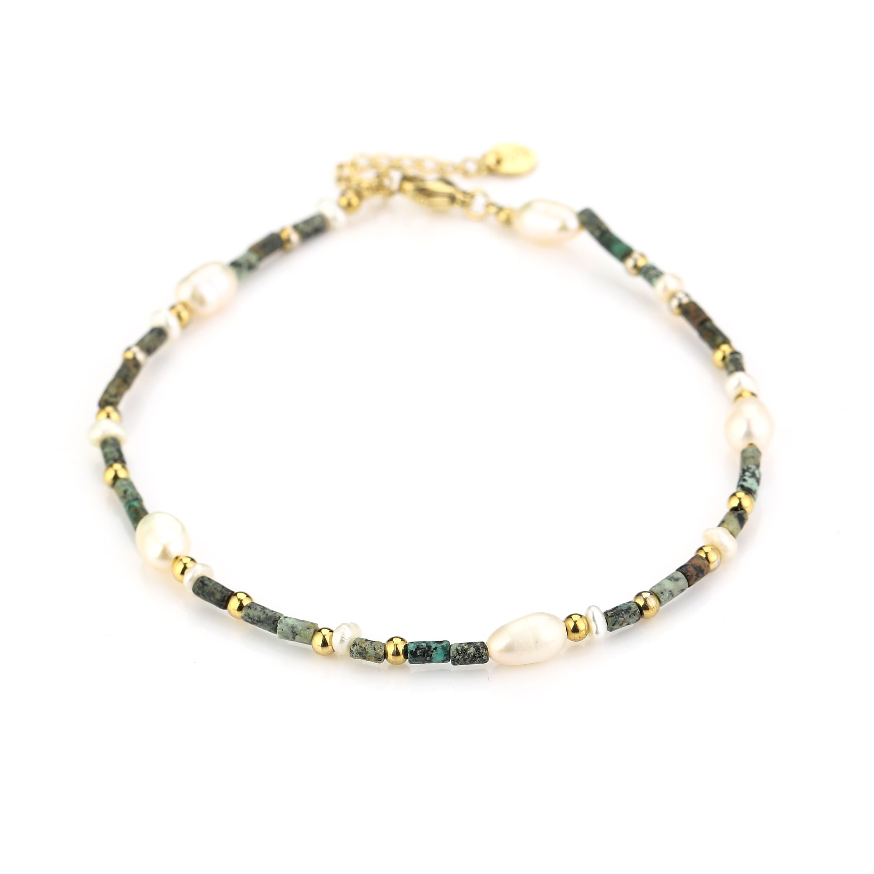 Beaded anklet with pearl | green