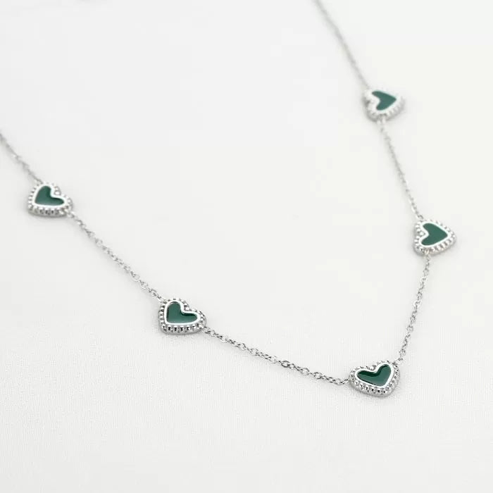 Halskette Herzen grün | Silber